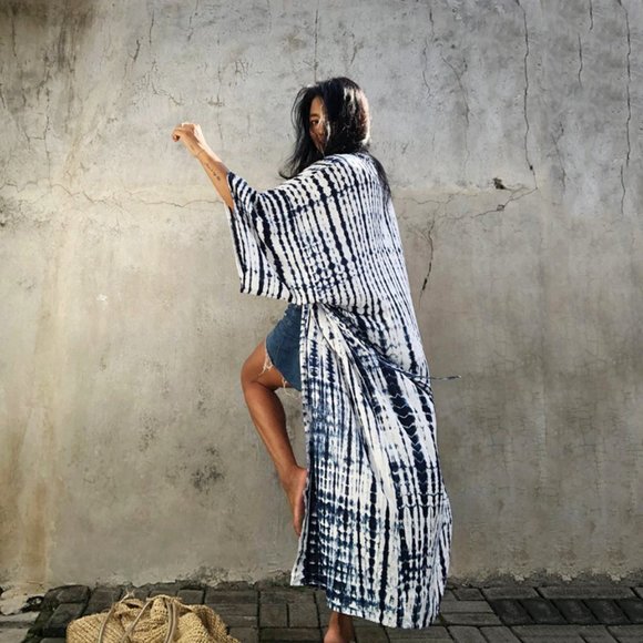 FLASH SALE!! New Bohemian Tie Dye Kimono Maxi Duster Cover- Up - Picture 3 of 5